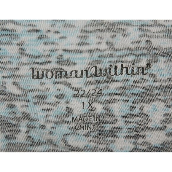 Woman Within Knit Top Short Sleeve Stretch Size 1X 22W 24W Aqua & Black Print - Picture 9 of 11